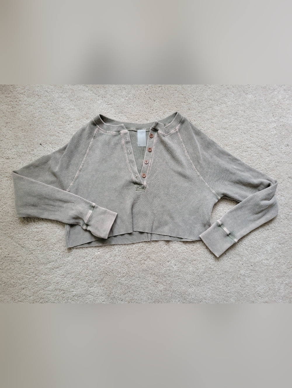 Women's Cropped Henley Thermal Top - Taupe